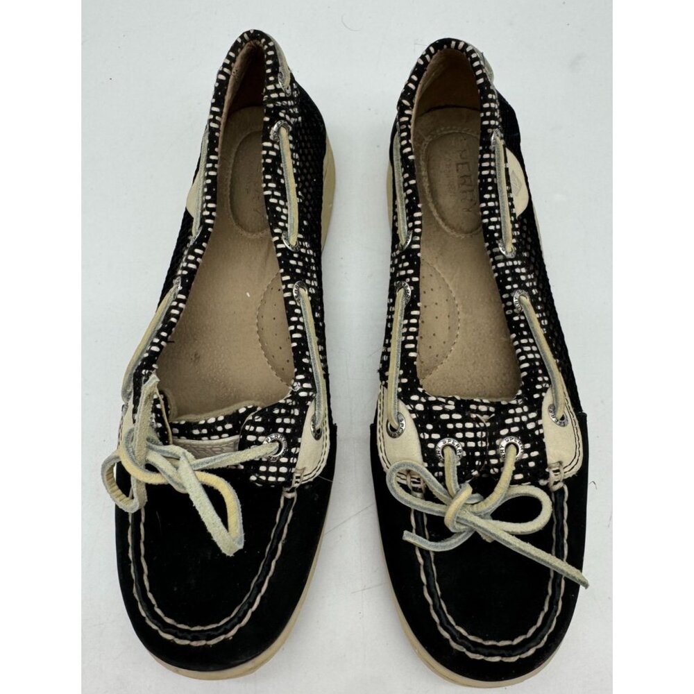 Sperry Top Sider Women's Angelfish Slip-On Nubuck Boat Shoes Size 7M Black Cream